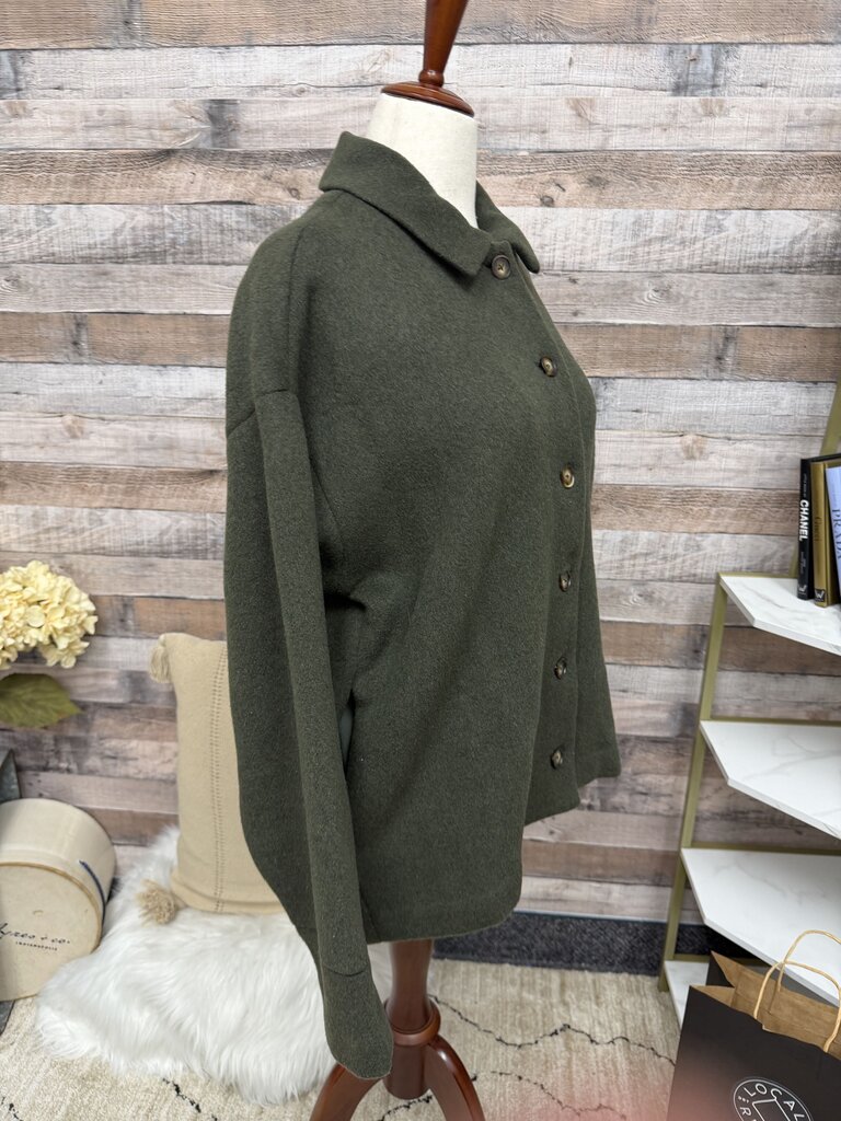 Reformation Green Wool Blend Shirt Jacket