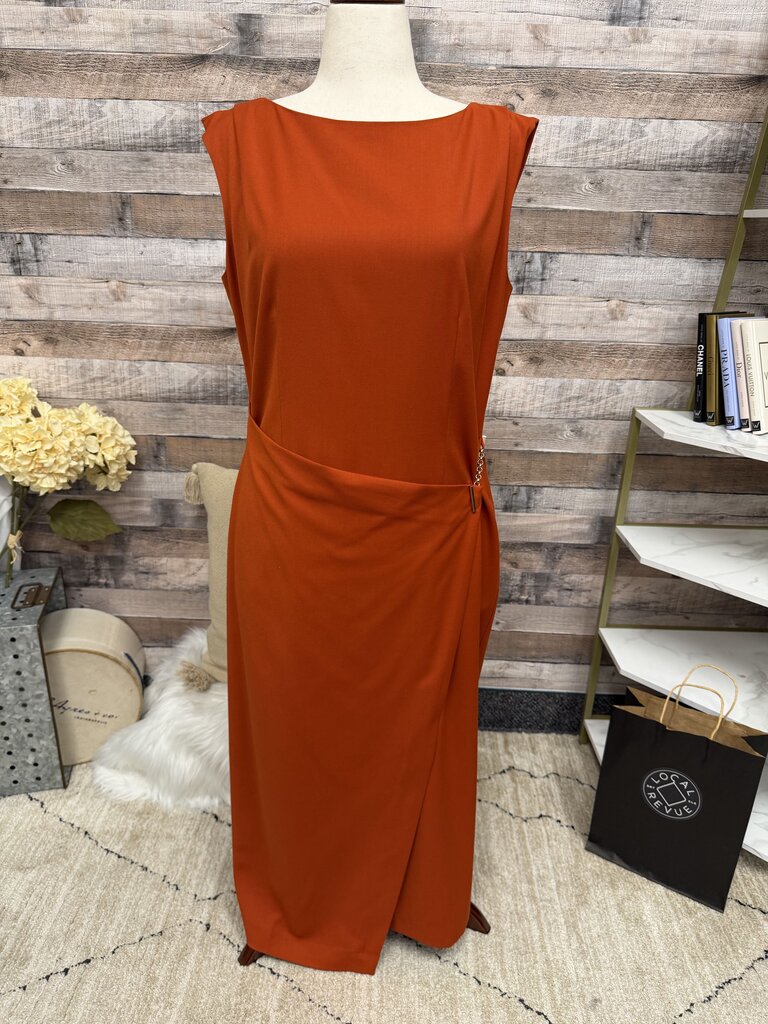 Ann Taylor Orange Sleeveless Dress W/ Gold Accent