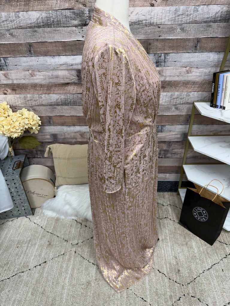 Chico's Champagne Metallic 3/4 Sleeve V Neck Dress