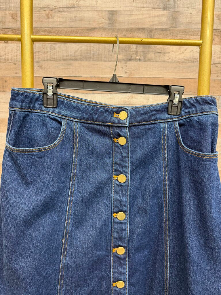 Ann Taylor Blue Jean A Line Long Skirt W/ Buttons