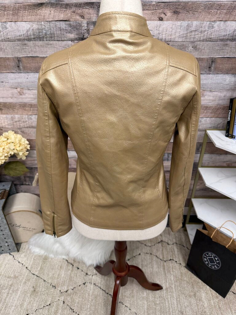 Frida G London Gold Faux Leather Moto Jacket