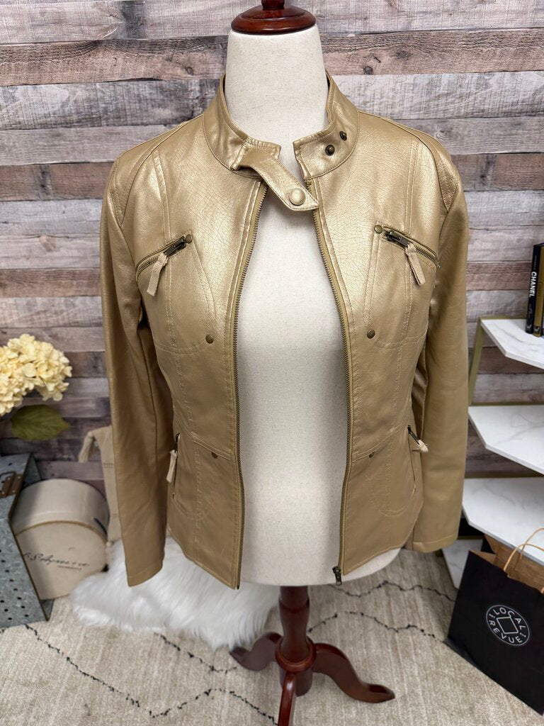 Frida G London Gold Faux Leather Moto Jacket