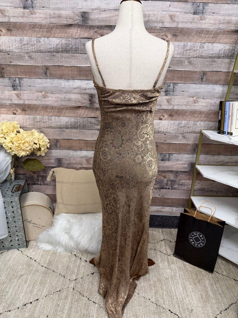 No Label Gold Spaghetti Strap Slip Dress