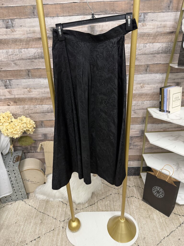 No Label Black Textured Floral Pattern Long Skirt