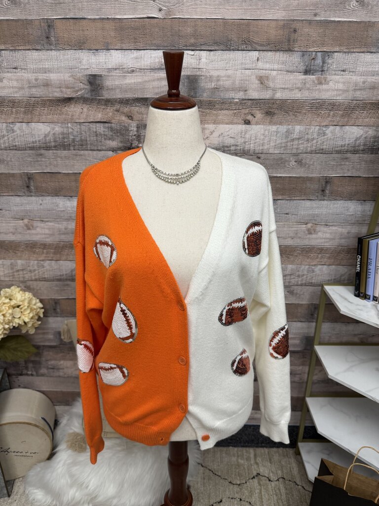 Le Lis Collection orange/white sparkly football cardigan