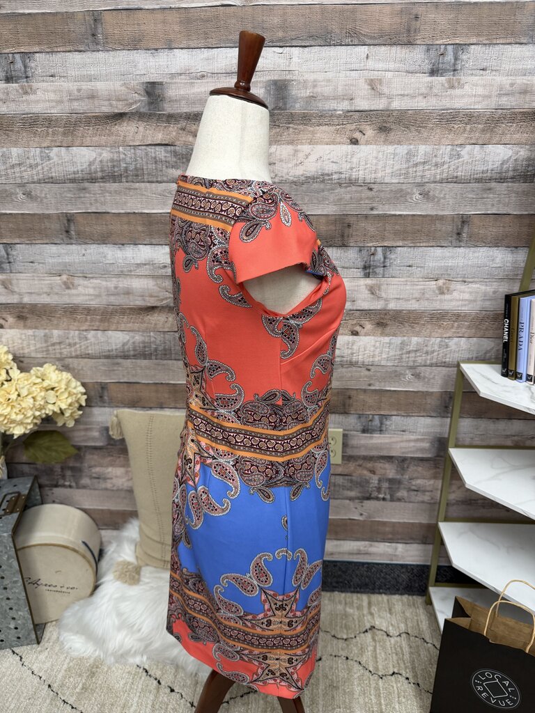 Vince Camuto orange/blue mandala design sleeveless dress