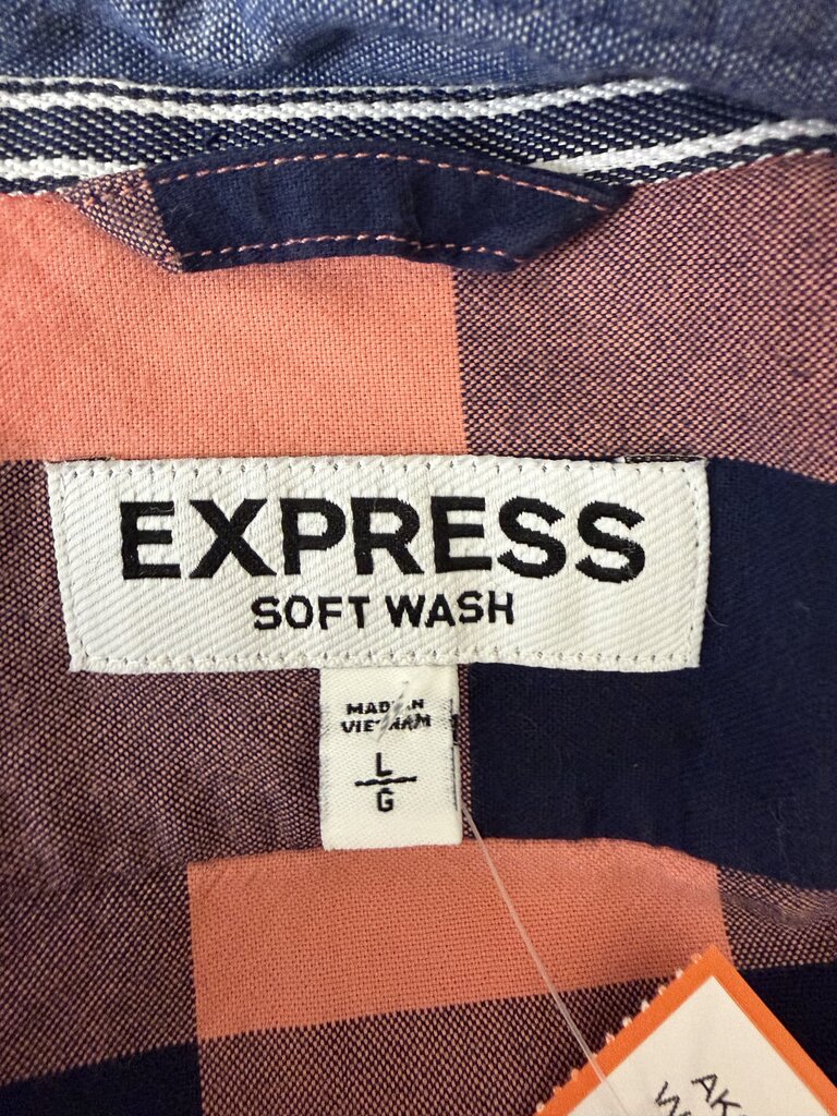 Express Pink/Navy Cotton Flannel Button Down Shirt