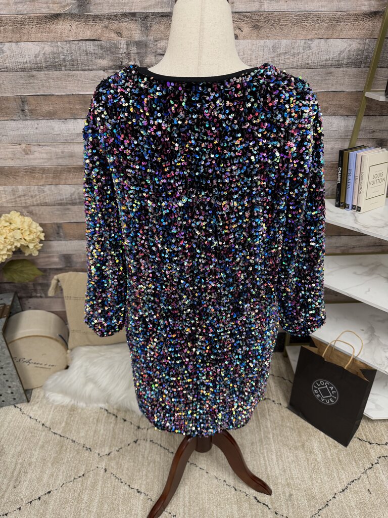Anthropologie iridescent sequin 3/4 sleeve shift dress