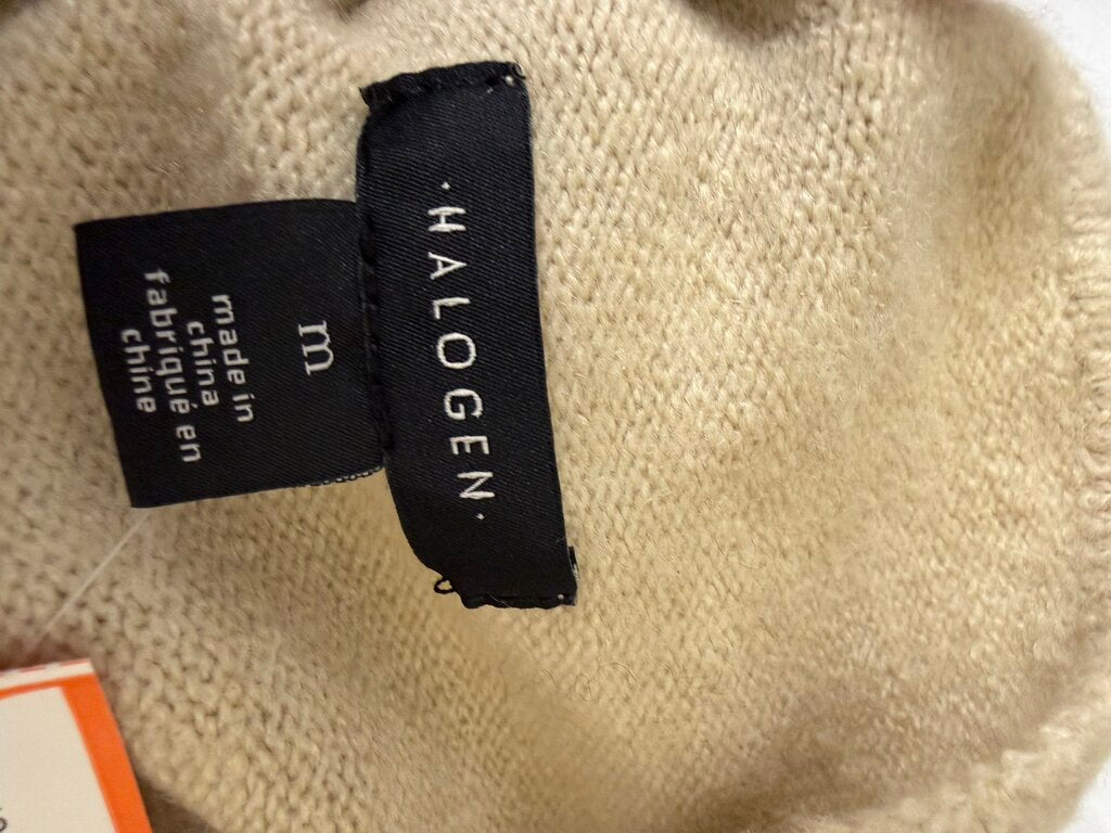 Halogen soft tan mock neck sweater w/ black pattern