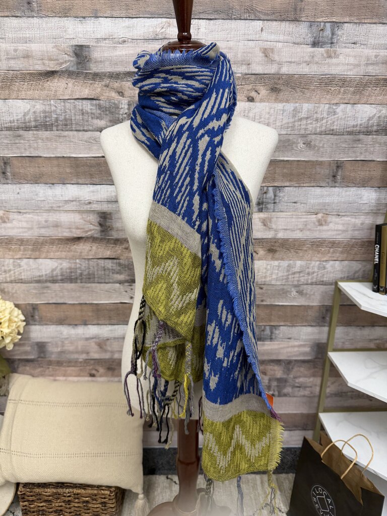 Rahab's Rope 100% wool blue/tan scarf w/ tassels Rahab's Rope blue/tan OS women ACCESSORIES