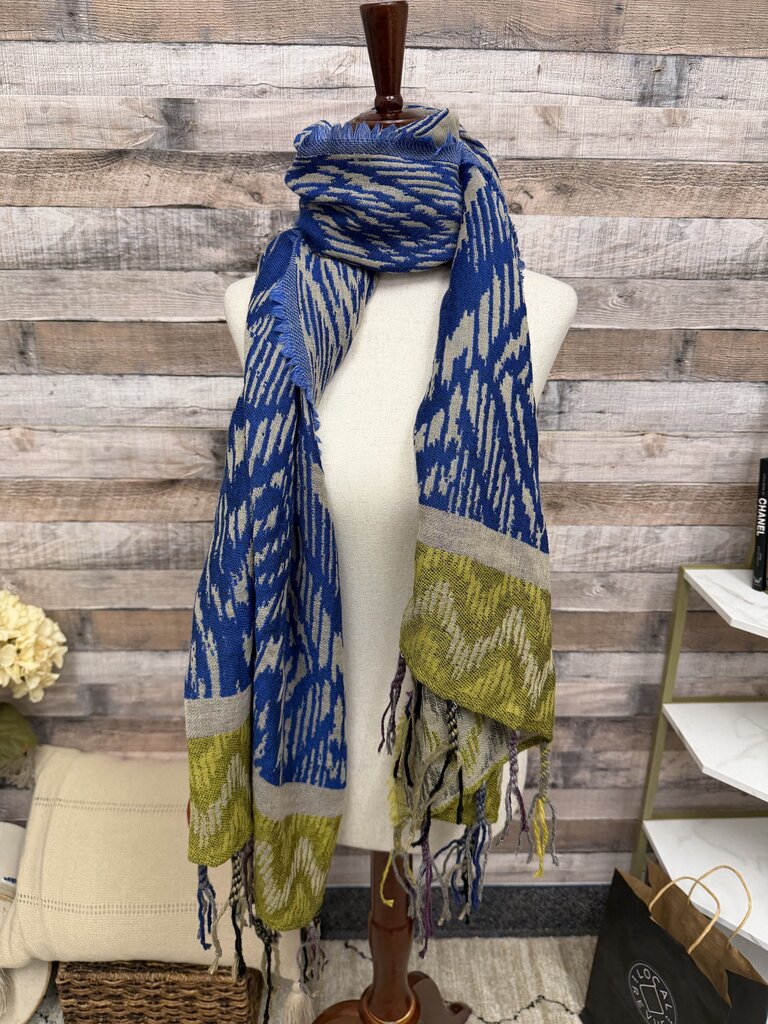 Rahab's Rope 100% wool blue/tan scarf w/ tassels Rahab's Rope blue/tan OS women ACCESSORIES