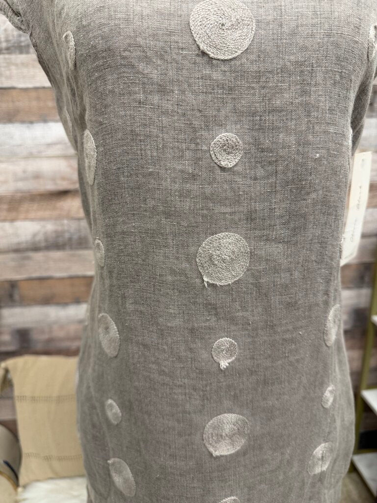 Olivia Black NWT 100% linen taupe embroidered dot dress