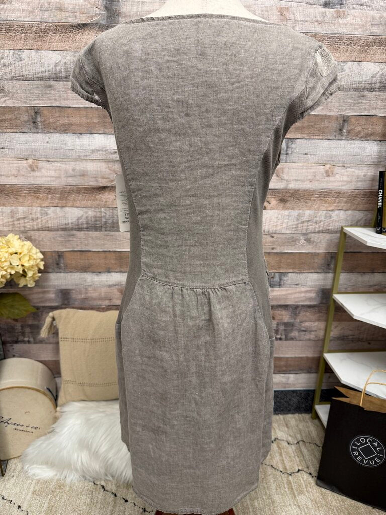 Olivia Black NWT 100% linen taupe embroidered dot dress