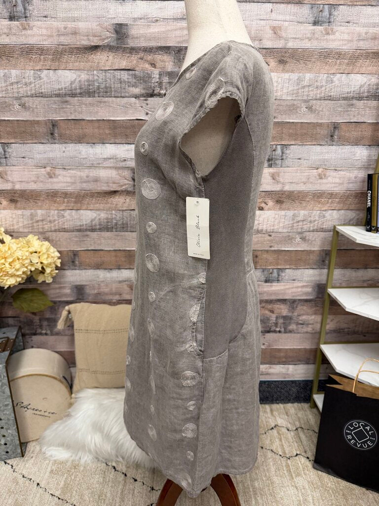 Olivia Black NWT 100% linen taupe embroidered dot dress