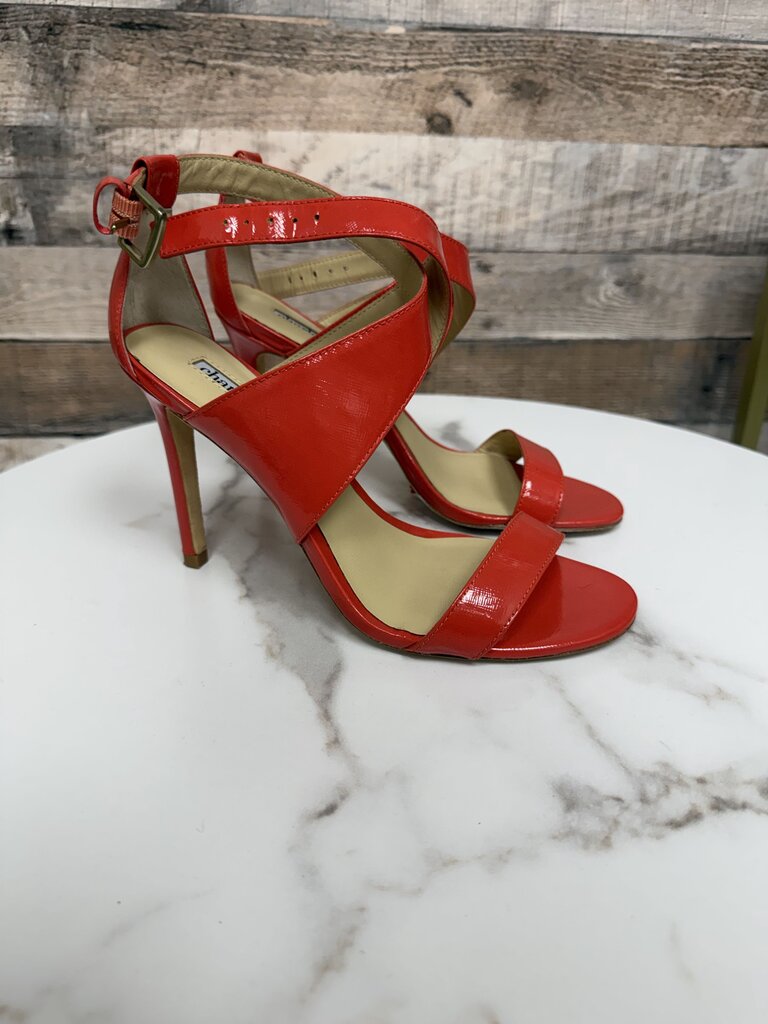 Charles David vermilion colored open toe heels