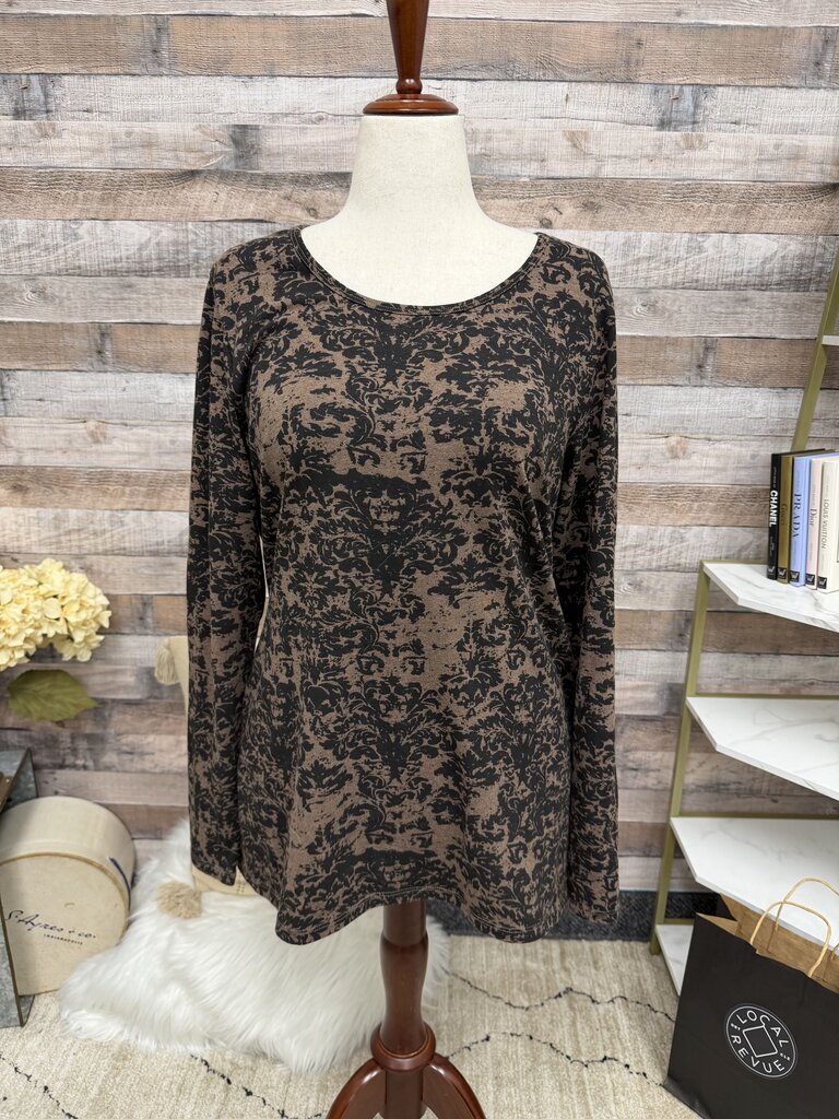Peruvian Connection black/brown patterned long sleeve tee Peruvian Connection brown/black XL women TOPS
