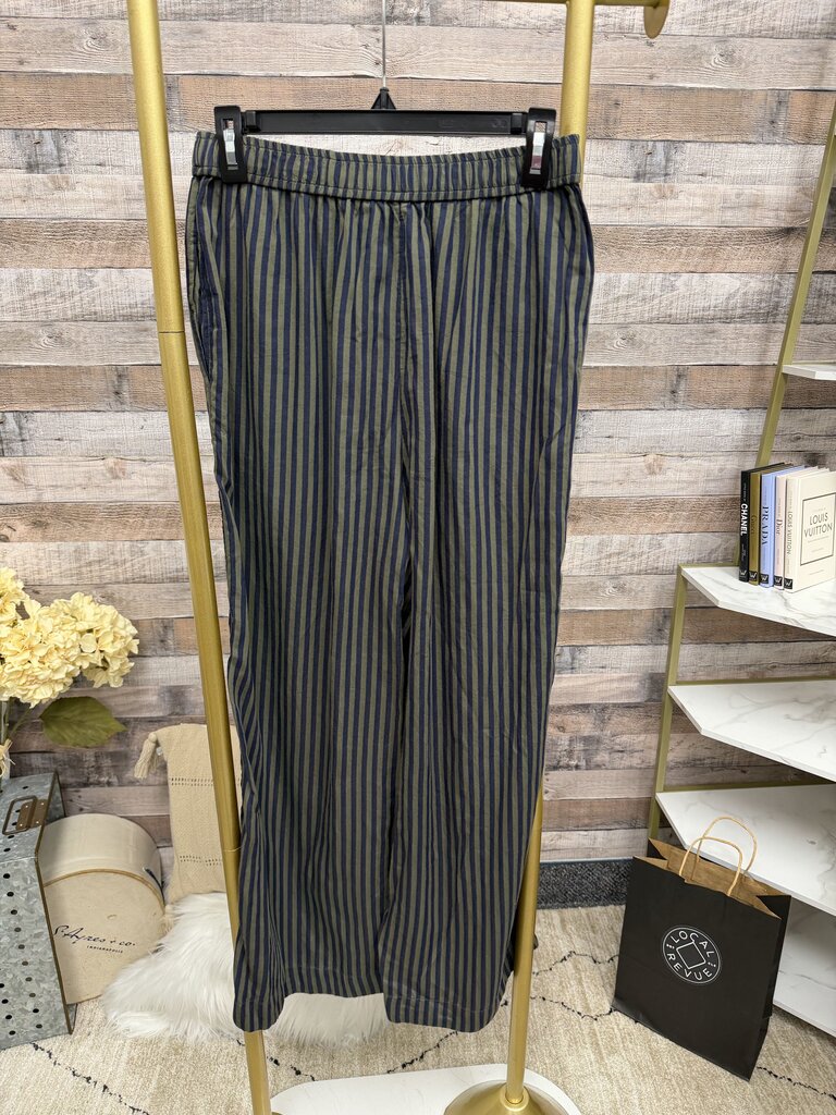 Anthropologie NWT green/navy striped pants w/ button fly