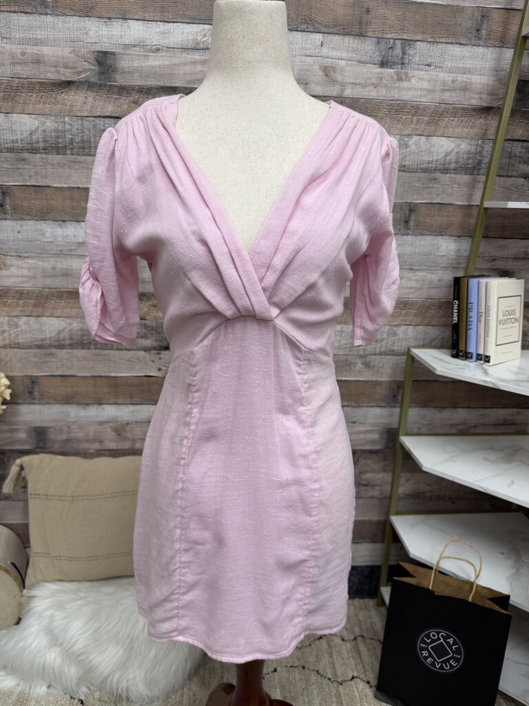 Free People pink linen mini dress with open back