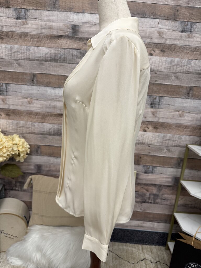 White House Black Market cream silk button down blouse