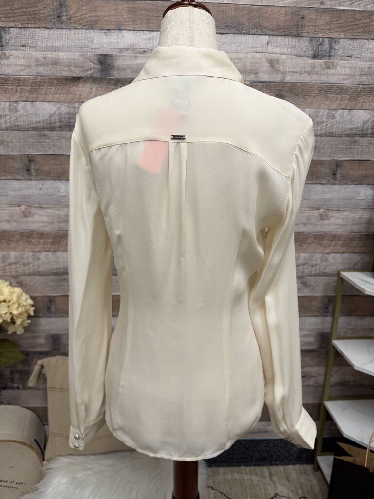 White House Black Market cream silk button down blouse