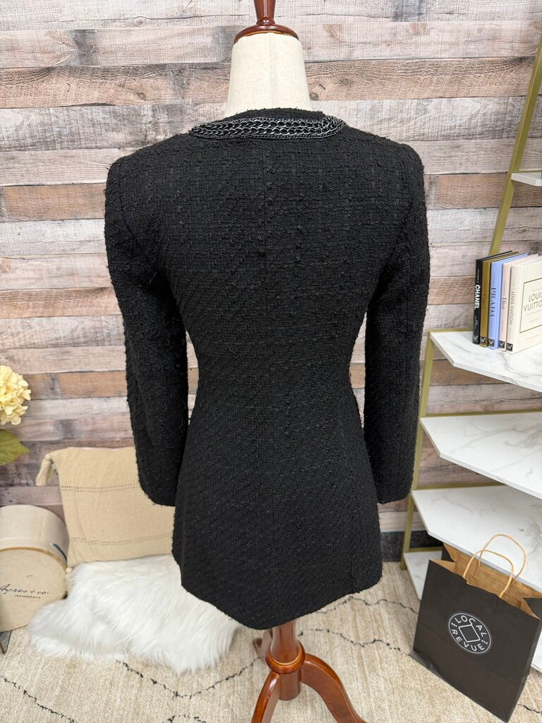 Zara mid-length black jacket w/ chain decor on collar