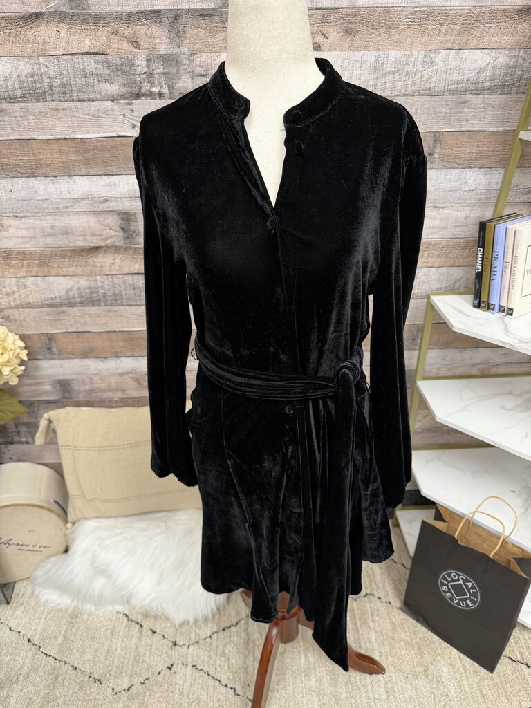 Zara black velvet long sleeve mini dress w/ tie