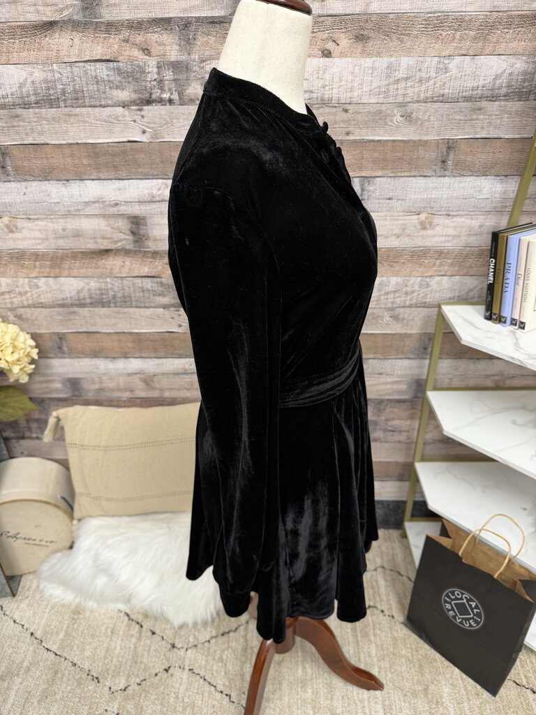 Zara black velvet long sleeve mini dress w/ tie