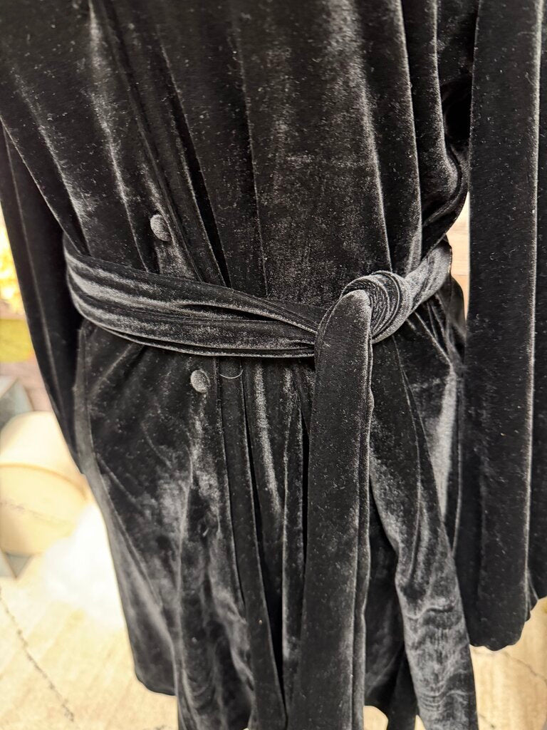 Zara black velvet long sleeve mini dress w/ tie
