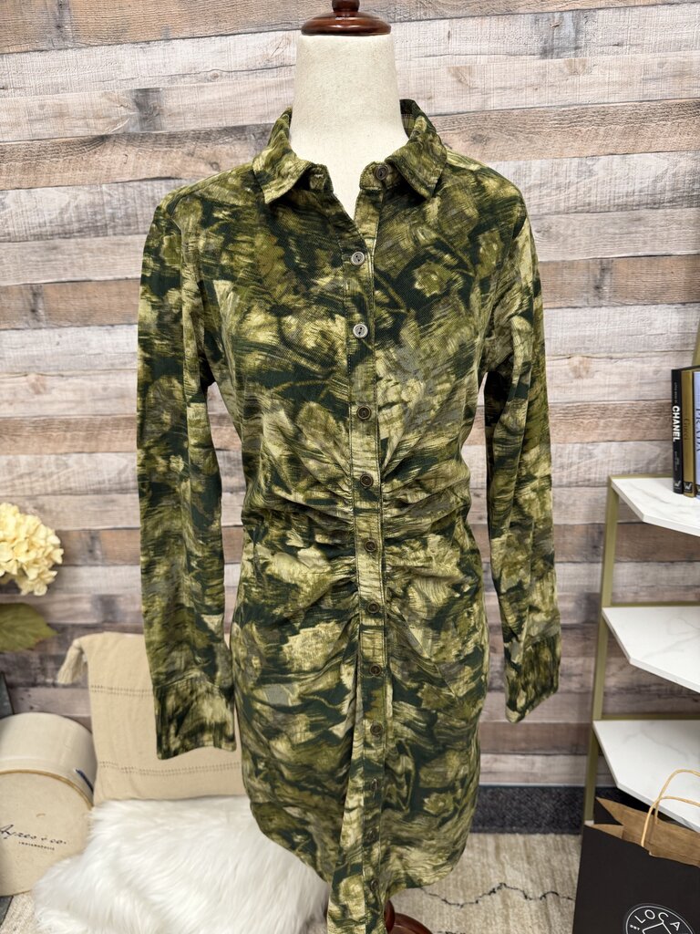 Pilcro Green Camo Corduroy Shirt Dress
