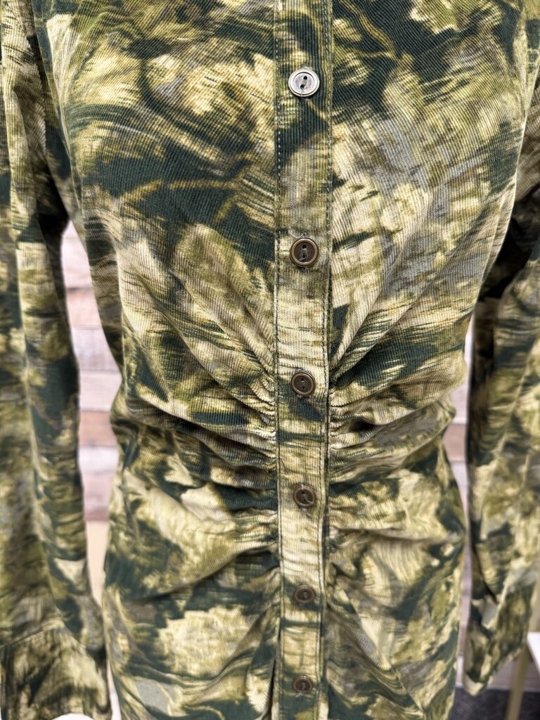 Pilcro Green Camo Corduroy Shirt Dress