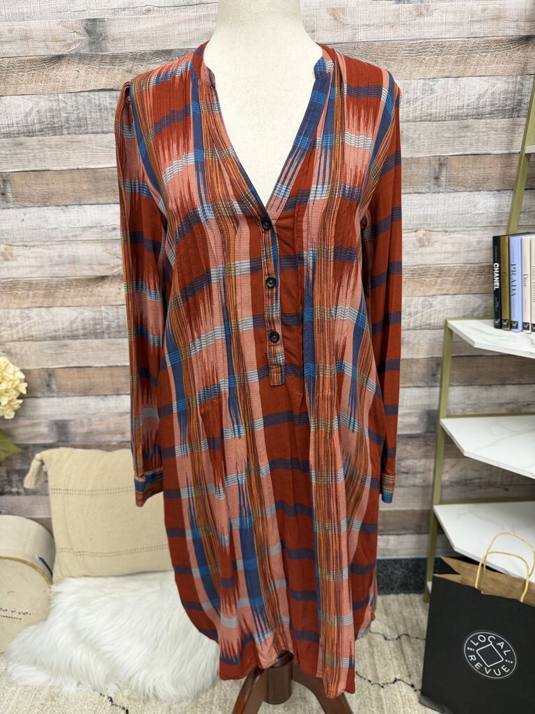 Anthropologie 11.1 Tylho Orange Plaid Sao Paulo Pintuck Style