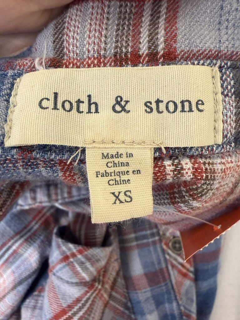 Cloth & Stone Blue/Red Plaid Cotton Frayed Hem Dress