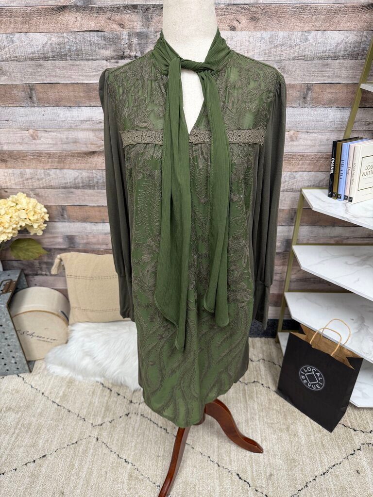 Tiny by Anthro Green Embroidered Tunic Dress W/ Scarf