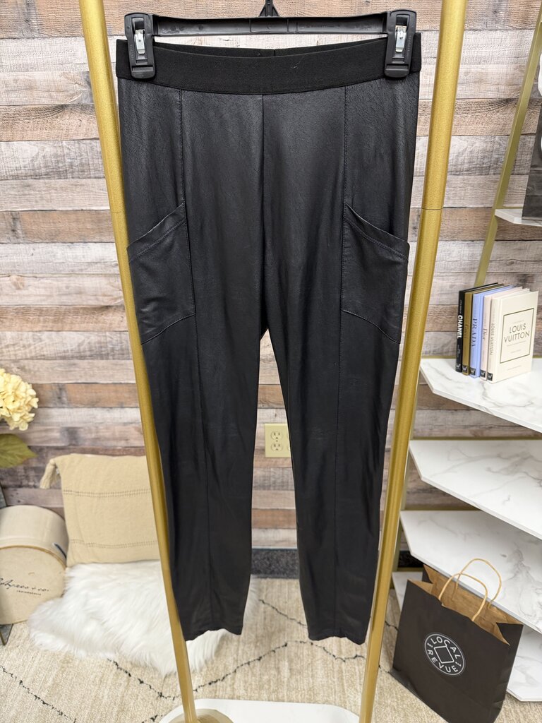 BCBG Black Faux Leather Leggings W/ Pockets