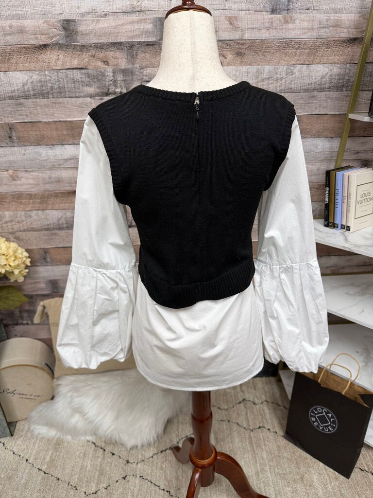 Moth Black Sweater W/ White Poplin Top