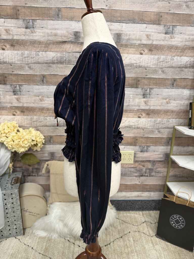 Vintage Havana Navy W/ Metallic Striped Smock Crop Top