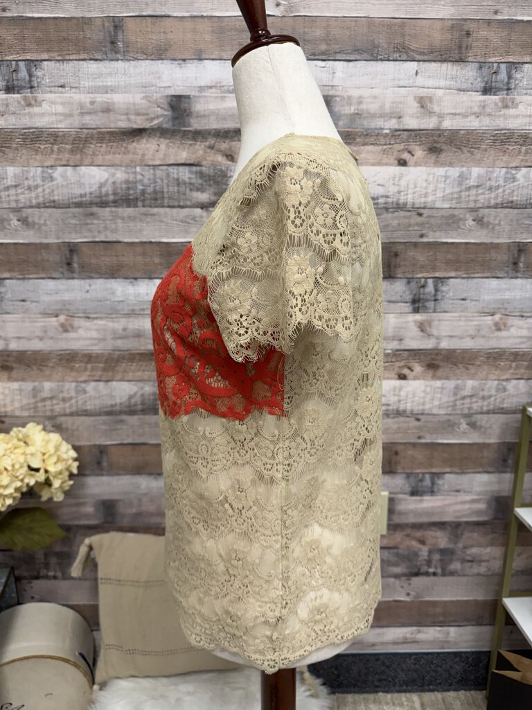 Porcelain Beige Lace Short Sleeve Blouse