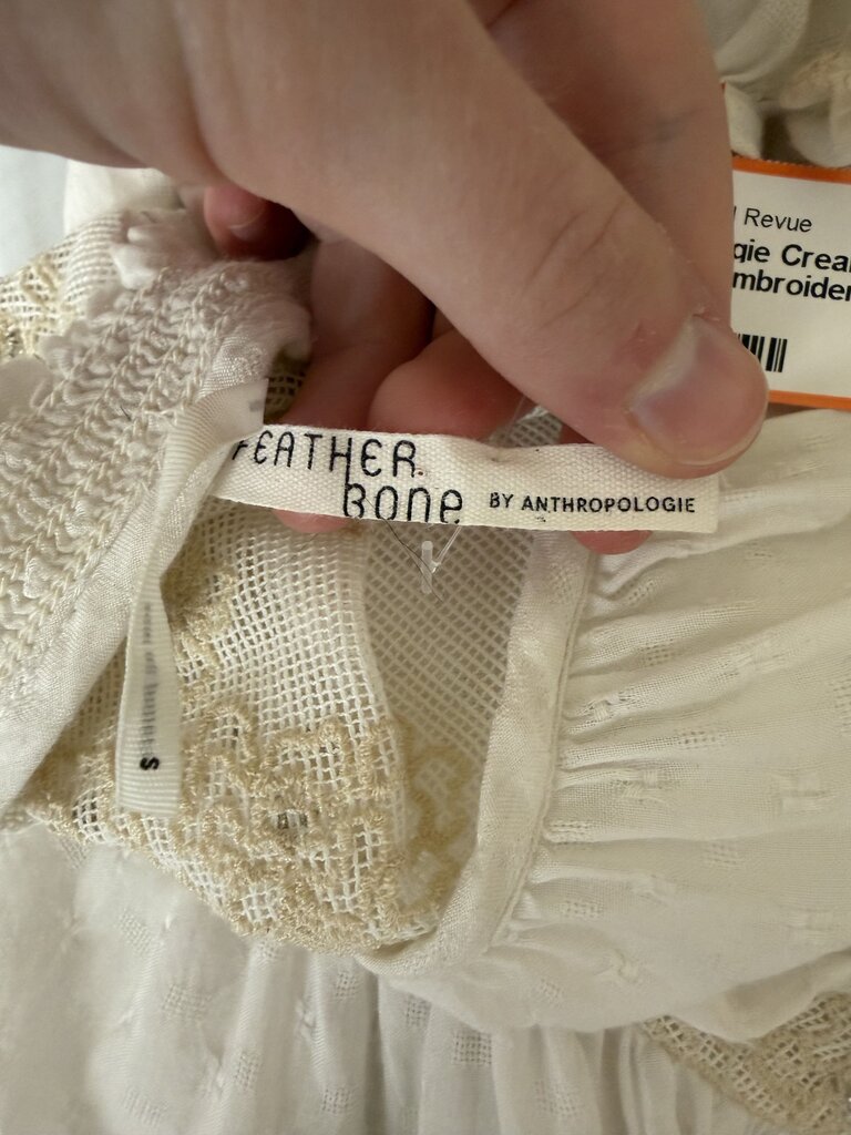 Anthropologie Cream Cotton And Lace Embroidered Blouse