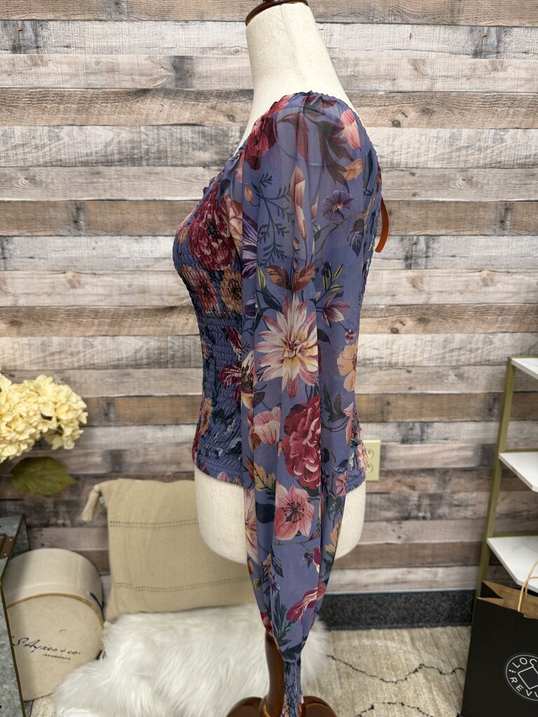 Anthropologie Purple Floral W/ Smocked Bodice and Balloon Sleeves