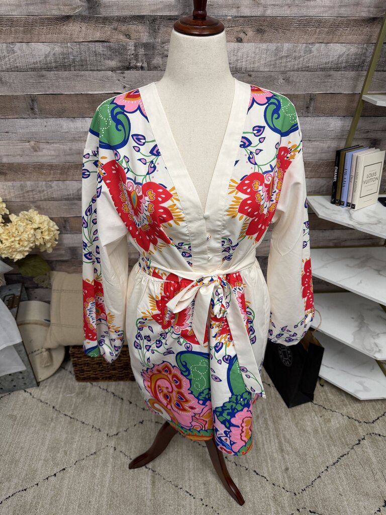 Commense NWT cream w/ floral print tunic dress w/ tie COMMENSE cream XL women DRESSES