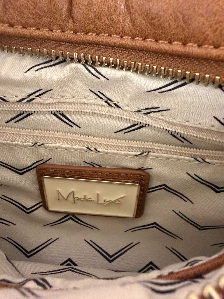 Moda Luxe brown leather w/ red blue stripe belt bag
