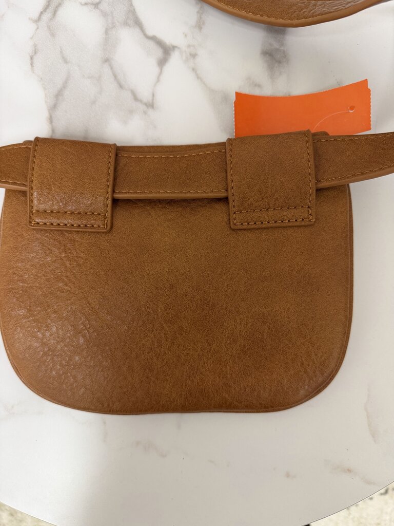 Moda Luxe brown leather w/ red blue stripe belt bag