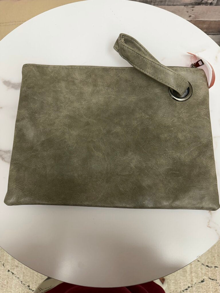 No Label grey leather oversized clutch w/ grommet detail no label grey OS women ACCESSORIES