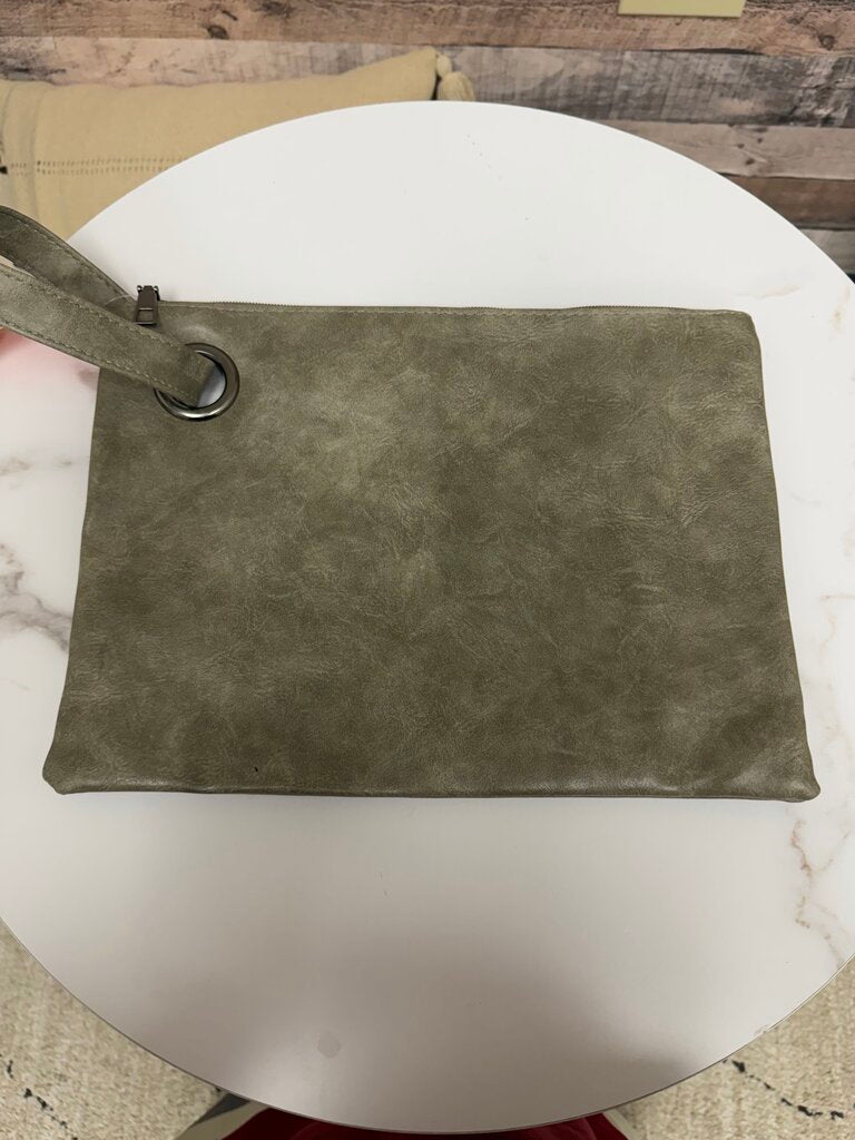No Label grey leather oversized clutch w/ grommet detail no label grey OS women ACCESSORIES