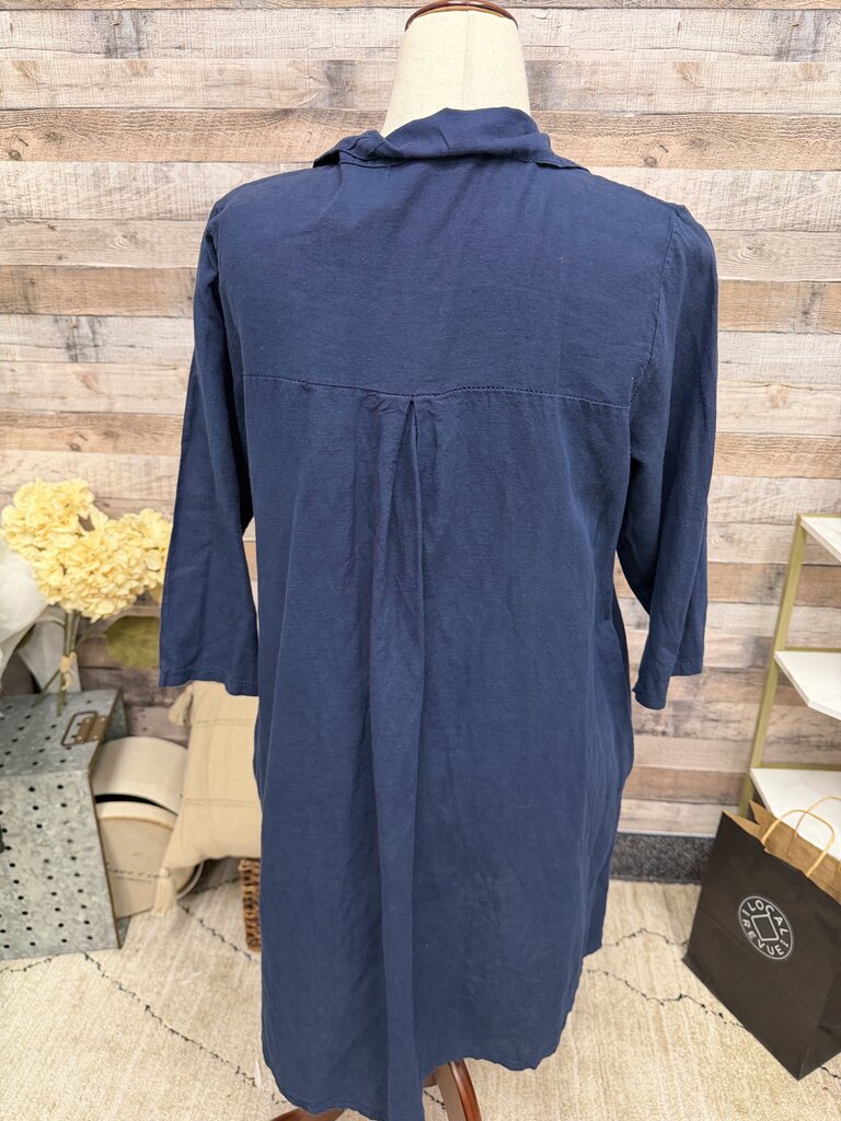 Terzo Millennio navy blue 3/4 sleeve linen dress Terzo Millennio Navy XL women DRESSES