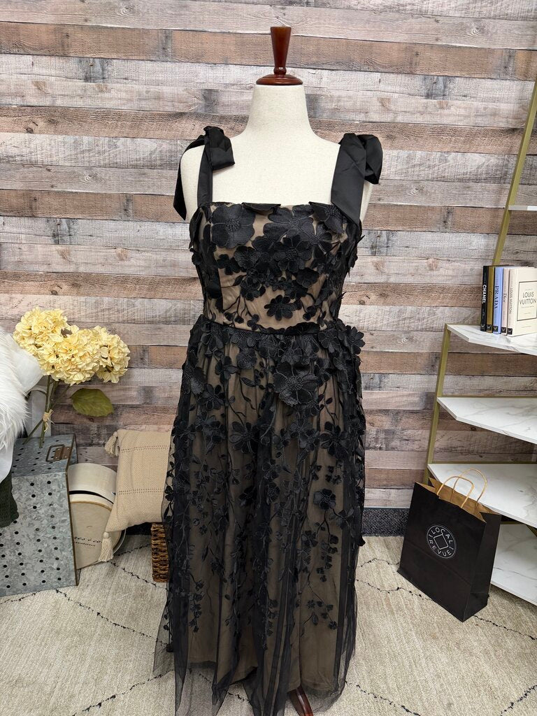 Flying Tomato NWT black lace w/ ribbon straps midi dress Flying Tomato Black L women DRESSES