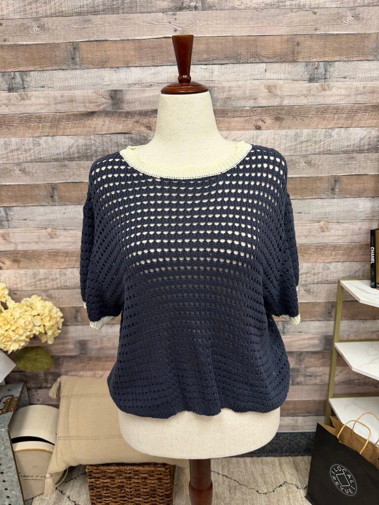 Miou Muse navy crochet tee w/ white trim Miou Muse blue M women TOPS