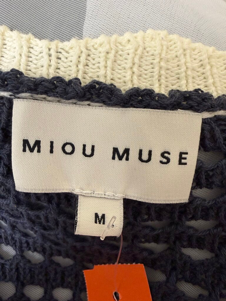 Miou Muse navy crochet tee w/ white trim Miou Muse blue M women TOPS