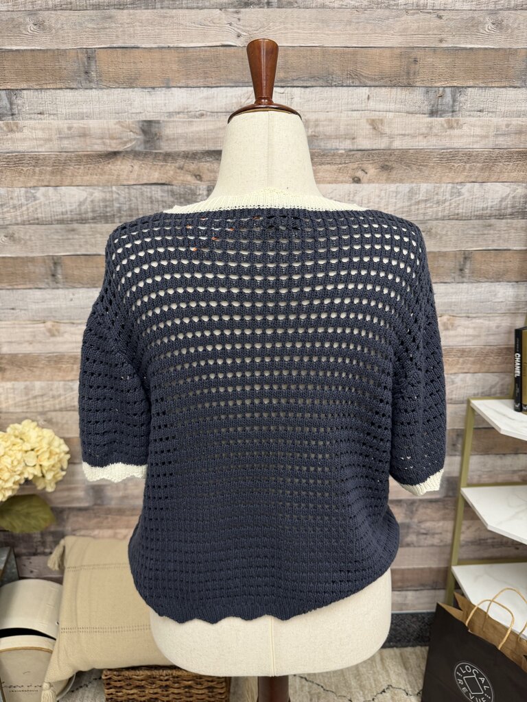 Miou Muse navy crochet tee w/ white trim Miou Muse blue M women TOPS
