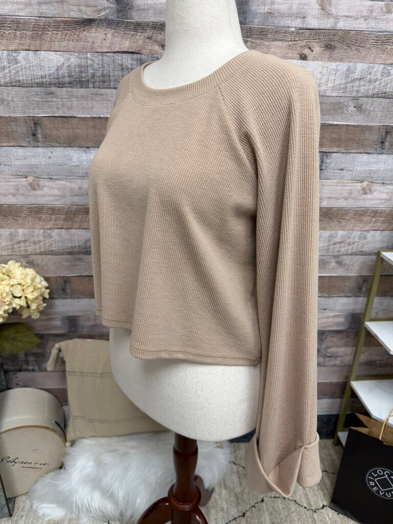 MINKPINK beige crop ribbed crewneck w/ cuffed sleeves MinkPink beige N/S women SWEATSHIRTS/HOODIES